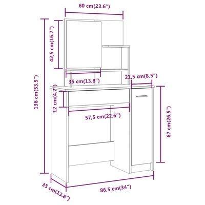 Dressing Table Set Grey Sonoma 86.5x35x136 cm (FREE SHIPPING)
