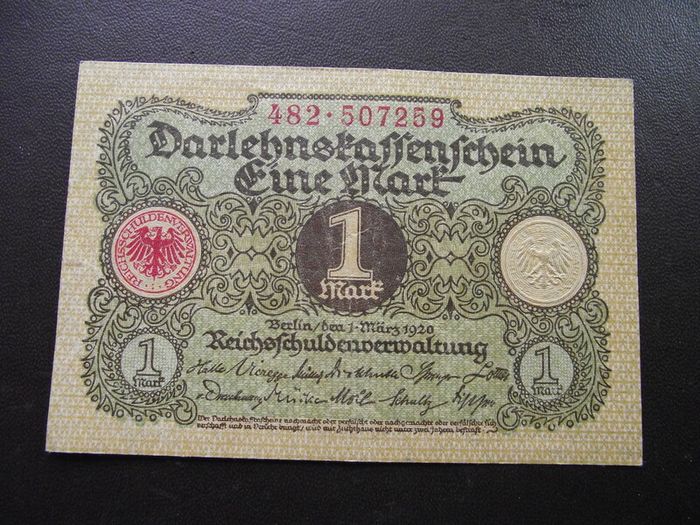 Germany. Darlehnskassenschein 1 Mark (1.3.1920) Super Condition!