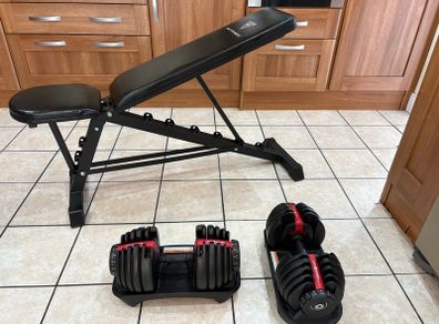 Selectable Dumbbells 2.5kg To 25kg + Adjustable Weight Bench.