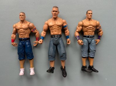Bundle of 3 John Cena WWE Action Figures - 1 x Jakks and 2 x Mattel