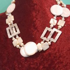 necklace double stranded statement necklace.Mother of Pearl
