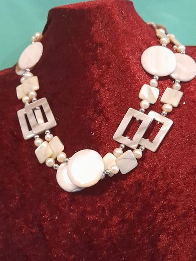 necklace double stranded statement necklace.Mother of Pearl