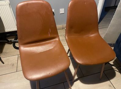 JONSTRUP Dining Chair in cognac faux leather with natural oak-coloured steel legs from JYSK