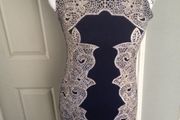 BNWT... Navy Dress with Flower Print/shimmer Embedded (Size 10)