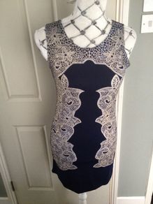 BNWT... Navy Dress with Flower Print/shimmer Embedded (Size 10)