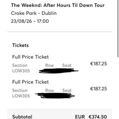 The Weekend 23/8 Concert Tickets x 2