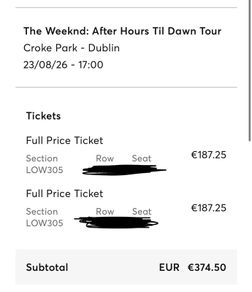 The Weekend 23/8 Concert Tickets x 2
