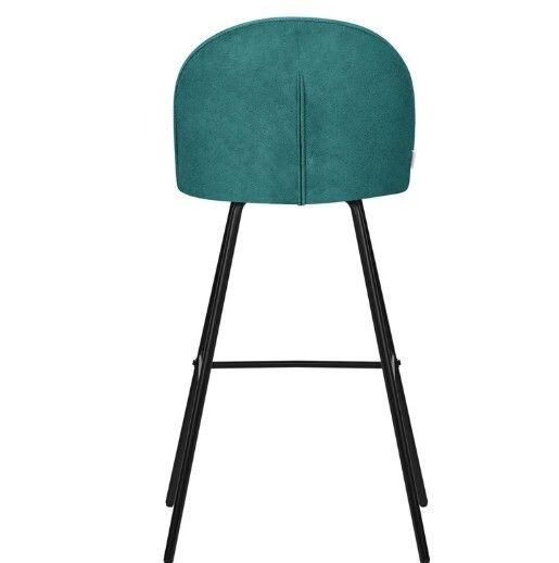 Set of 2 Petrol Upholstered Bar Stools with Backrests and Black Steel Legs