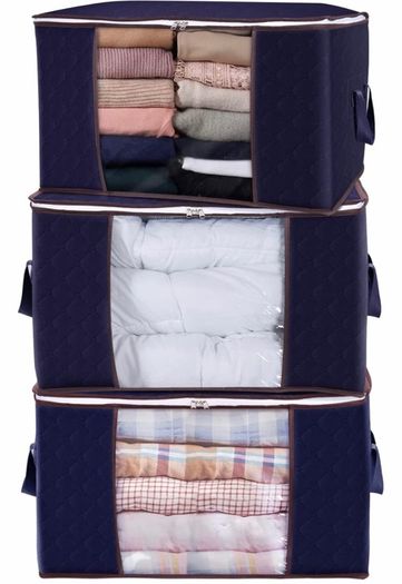 Large Capacity Clothes Storage Bag Organizer with Reinforced Handle Thick Fabric for Comforters, Blankets, Bedding, Foldable with Sturdy Zipper, Clear Window, 3 Pack (MULTIPLE COLOURS AVAILABLE)