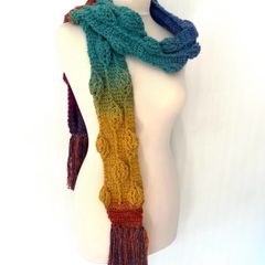 Handmade crochet flower scarf rainbow