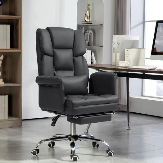 Ergonomic Office Chair, Height-Adjustable 48-56 cm, Reclining Backrest, Footrest, Black