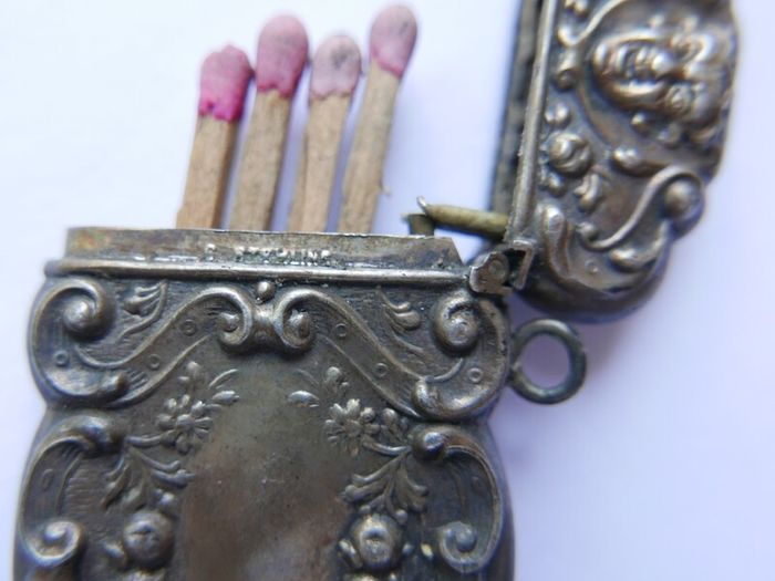 RARE!! Antique Sterling Silver Engraved Matchbox Pendent MATCH SAFE Vesta Case - Late 1800s