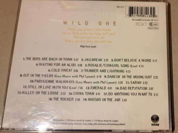 CD Wild One : The Very Best of Thin Lizzy, VG condition.