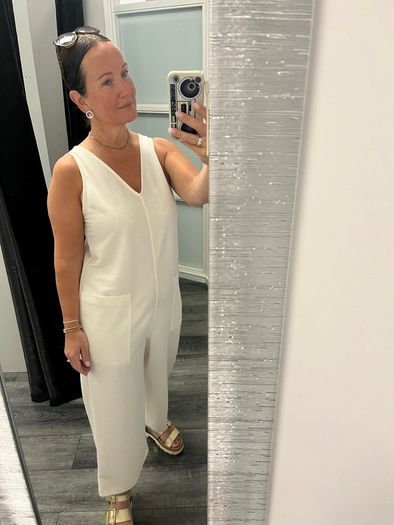 jumpsuit and cardigan
