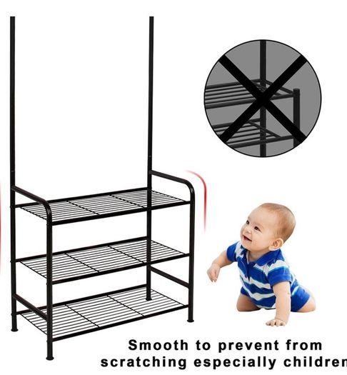 Coat Rack Stand with Shoe Rack and Removable 16 Hooks Free Standing Hall Tree Matte Steel Frame Hat Rack Coat Stand for Storage (FREE POSTAGE)
