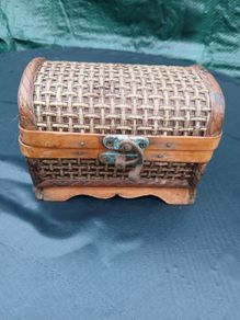 Rare Vintage Wood/Wicker Treasure Box