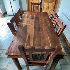 Antique Hardwood Table & 6 Chairs