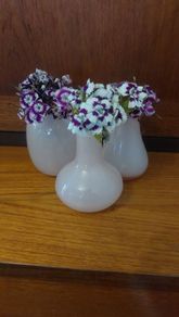 Lovely Set of Three Small Vintage Hand-Blown Glass Bud Vases in Pale Pink from Circa 1990