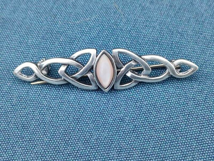 Vintage Sterling silver and White opal brooch