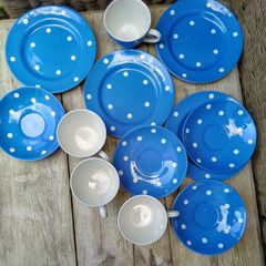 TG Green, Blue Domino, vintage tea set, Polka dot, delph