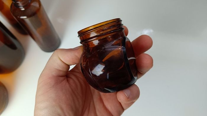 436 - Set of 5 Vintage Amber Glass Collectible Decorative Bottles
