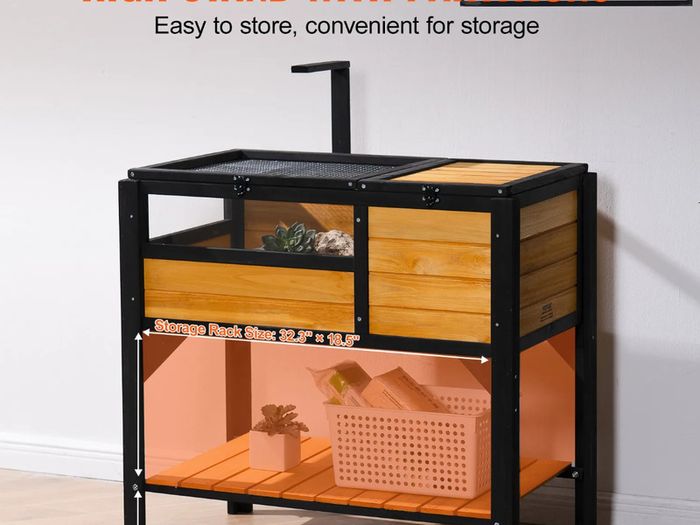Wooden Tortoise Habitat | Reptile Enclosure with Stand & Light Holder | Indoor & Outdoor Small Animal House
