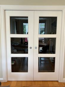 RESERVED Glass & Wood Pocket Doors with Wall Tracks | 150cm x 198cm x 6cm | Castleknock