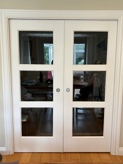 RESERVED Glass & Wood Pocket Doors with Wall Tracks | 150cm x 198cm x 6cm | Castleknock