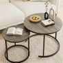 Removable Set of 2 End Table, Nesting Tables with Black Metal Frame Legs and Wooden Grey Top for Living Room, Bedroom, Office, Balcony, Apartment Grey Image 2