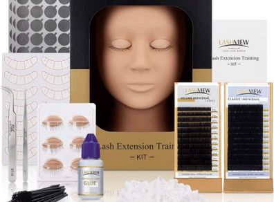 Eyelash Extension Kit,Professional Eyelash Mannequin Head Kit with 4pc Removable Eyelids, Lash Kit for Eyelash Extensions Beginners,Training Makeup and Eyelash Graft (FREE POSTAGE)