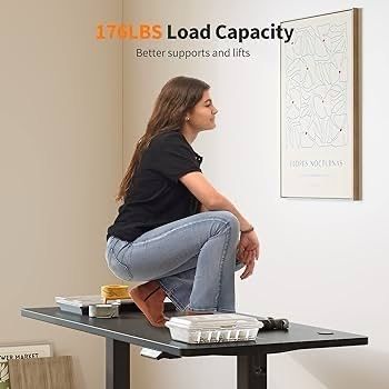 NEW SALE | Standing Desk Height Adjustable Electric Desk, 100x60cm Stand up Table, Sit Stand Home Office Desk with Splice Board, Black Top