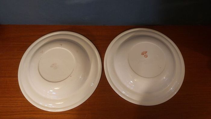 Vintage Divided Serving Bowl and a Matching Pair of Arklow Pottery Green and Gilt Rimmed 9.5" Rimmed Soup Bowls, Price for  All!