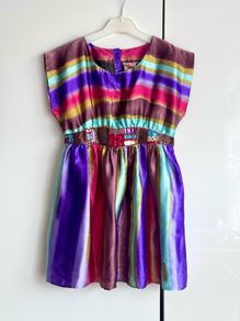 Girls Colourful Satin Tunic / Short Dress | Age 12 Years | Bright Stripe Pattern