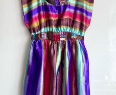 Girls Colourful Satin Tunic / Short Dress | Age 12 Years | Bright Stripe Pattern