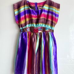 Girls Colourful Satin Tunic / Short Dress | Age 12 Years | Bright Stripe Pattern