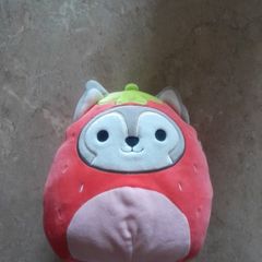 squishmallows ryan the husky in a strawberry costume