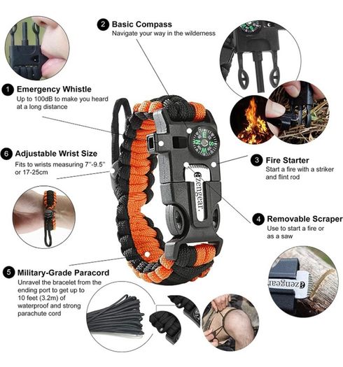 Paracord Survival Bracelet (2 Pack) | Flint Steel Fire Starter, Whistle, Compass, Hiking Accessories, Wild Camping Equipment Kit, Bushcraft, Emergency (FREE POSTAGE)