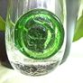 Clear Crackle Shot Glass with Applied Green Glass Medallion Image 7