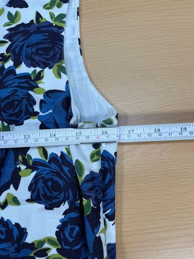 Laura Ashley Womens Dress White A-Line Linen Blue Rose Floral Print Retro SZ 10