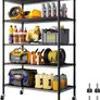 Heavy Duty Garage Shelving Unit - 182.9x91.3x45.7 cm - Adjustable Wire Shelving Unit Storage Shelves with Wheels, 5 Tier, Black Image 5