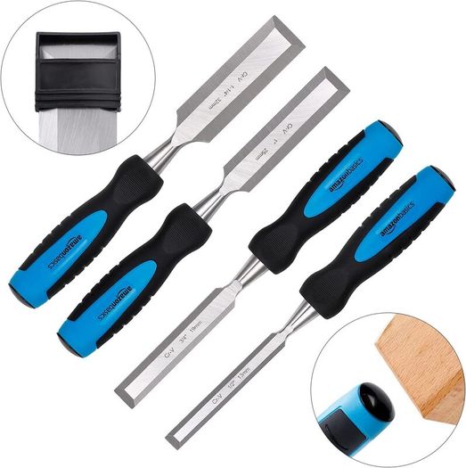 4 Piece Sturdy Chrome Vanadium Steel Woodworking Wood Chisel Set (13mm - 32mm), Plastic Handles with Carry Pouch