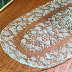 Vintage Frosted Glass Fruit Tray, Platter Strawberry & Berry Pattern, Mid-Century Scandinavian Style