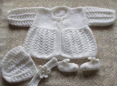 Hand knitted  baby Girl's  Christening   set