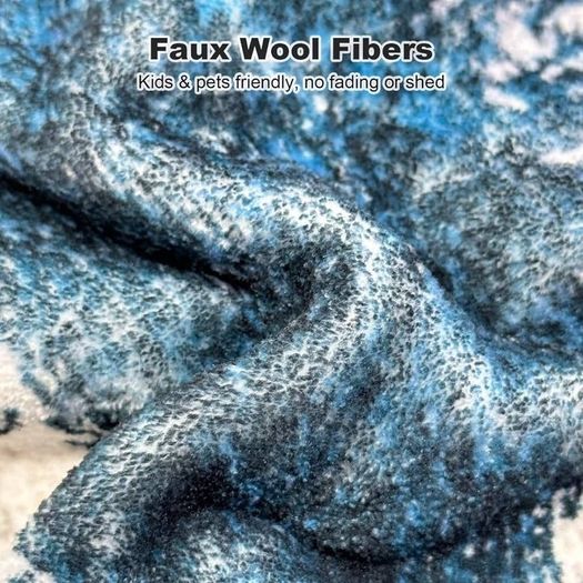 Washable Rugs Living Room 80x150cm Short Pile Area Rugs Non Shedding Carpet Rug for Bedroom Modern Abstract Bedroom Rug Machine Washable Rug Faux Wool Rug Non Slip Rug Soft Touch Rugs Blue