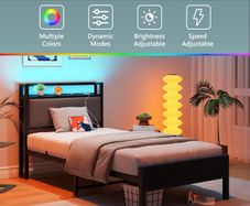 3ft Single Bed Frame with Storage Headboard,LED Lights,Metal