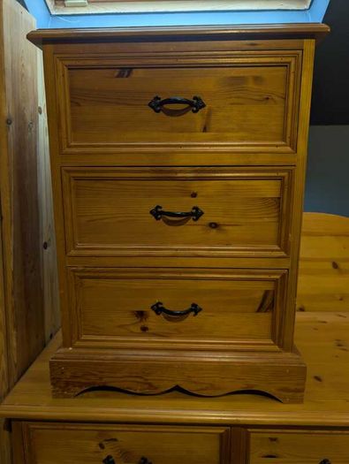 Pine Bed + mattress with FREE lockers and dresser for sale