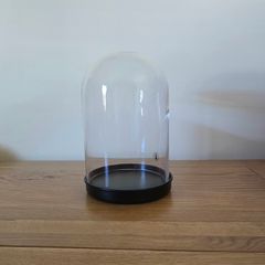 Medium size glass Cloche Dome with black base