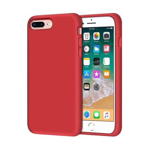Liquid Silicone Case For iPhone 8 Plus / 7 Plus Luxury Thin Soft Phone Cover New Red - FHT05IP8PLK