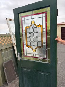 Teak door with stained glass