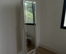 freestanding white jewelry cabinet mirror